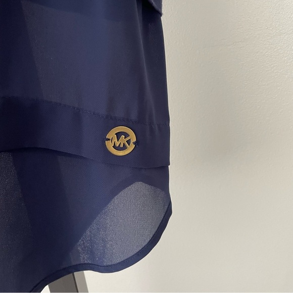 Michael Kors Layered Soft Tank Sleeveless Long Top Navy Blue Gold Size Small - Picture 4 of 6